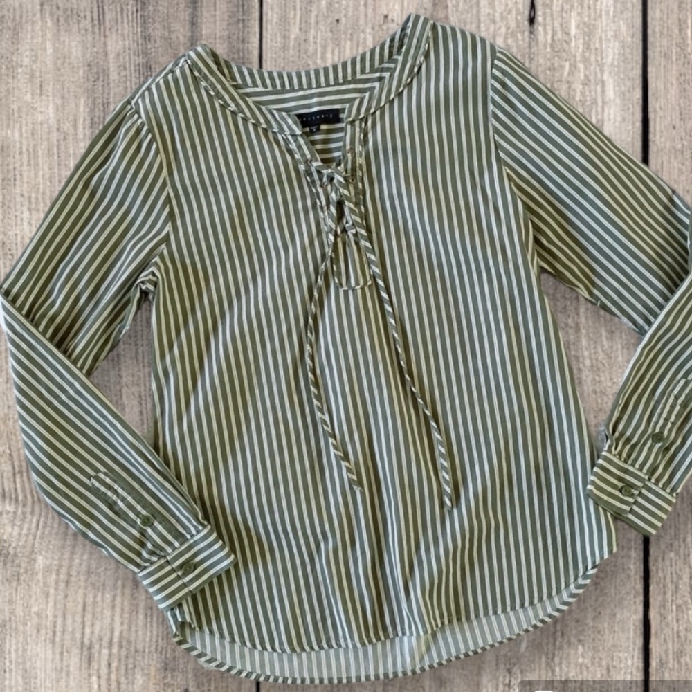 Sanctuary Womens Top Green Striped Lace Up Long Sleeve Top XS NWT